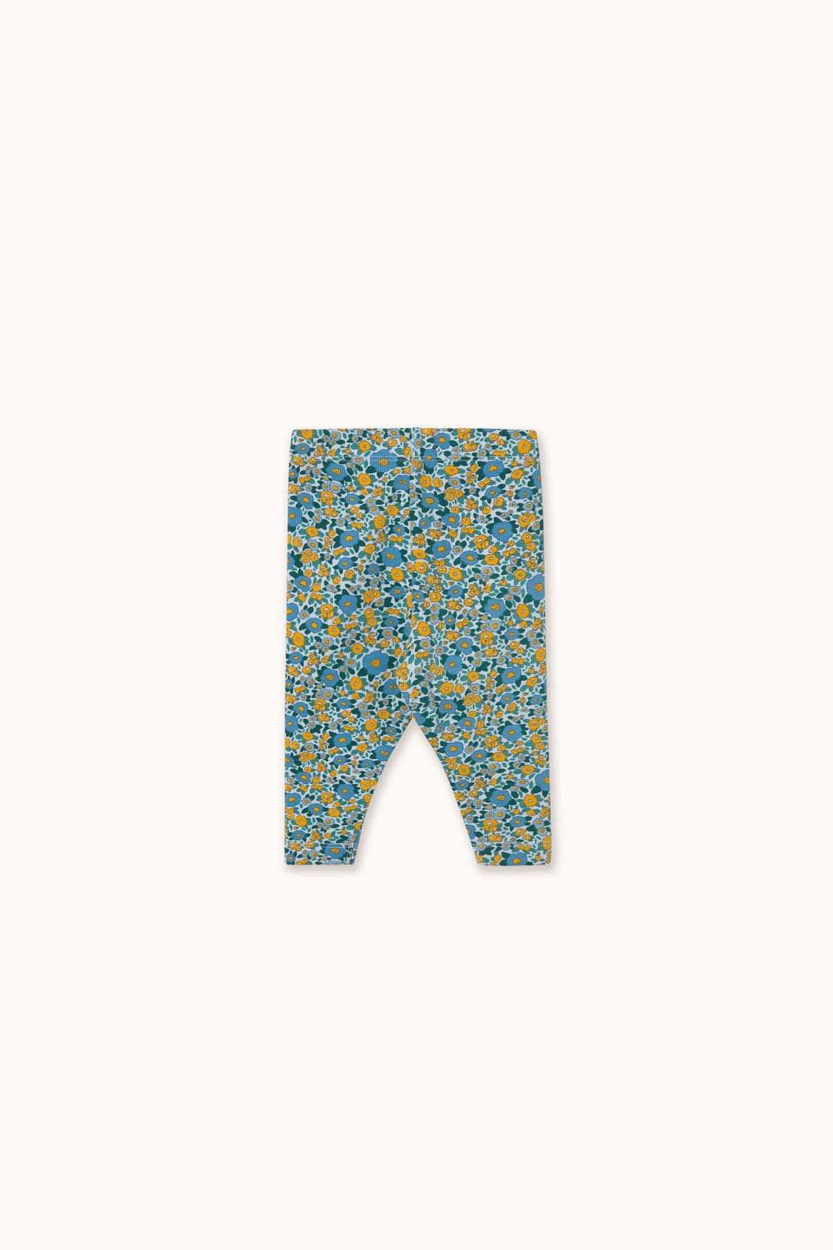 Tiny Cottons Flower Pattern Rib Baby Pant - Washed Blue