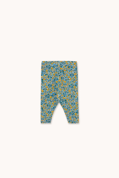 Tiny Cottons Flower Pattern Rib Baby Pant - Washed Blue