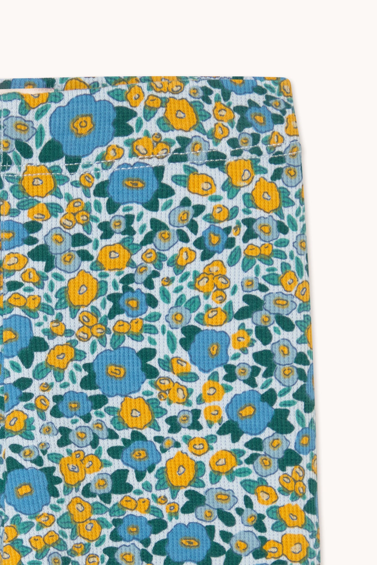 Tiny Cottons Flower Pattern Rib Baby Pant - Washed Blue