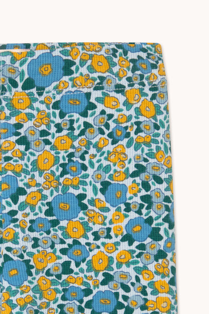 Tiny Cottons Flower Pattern Rib Baby Pant - Washed Blue