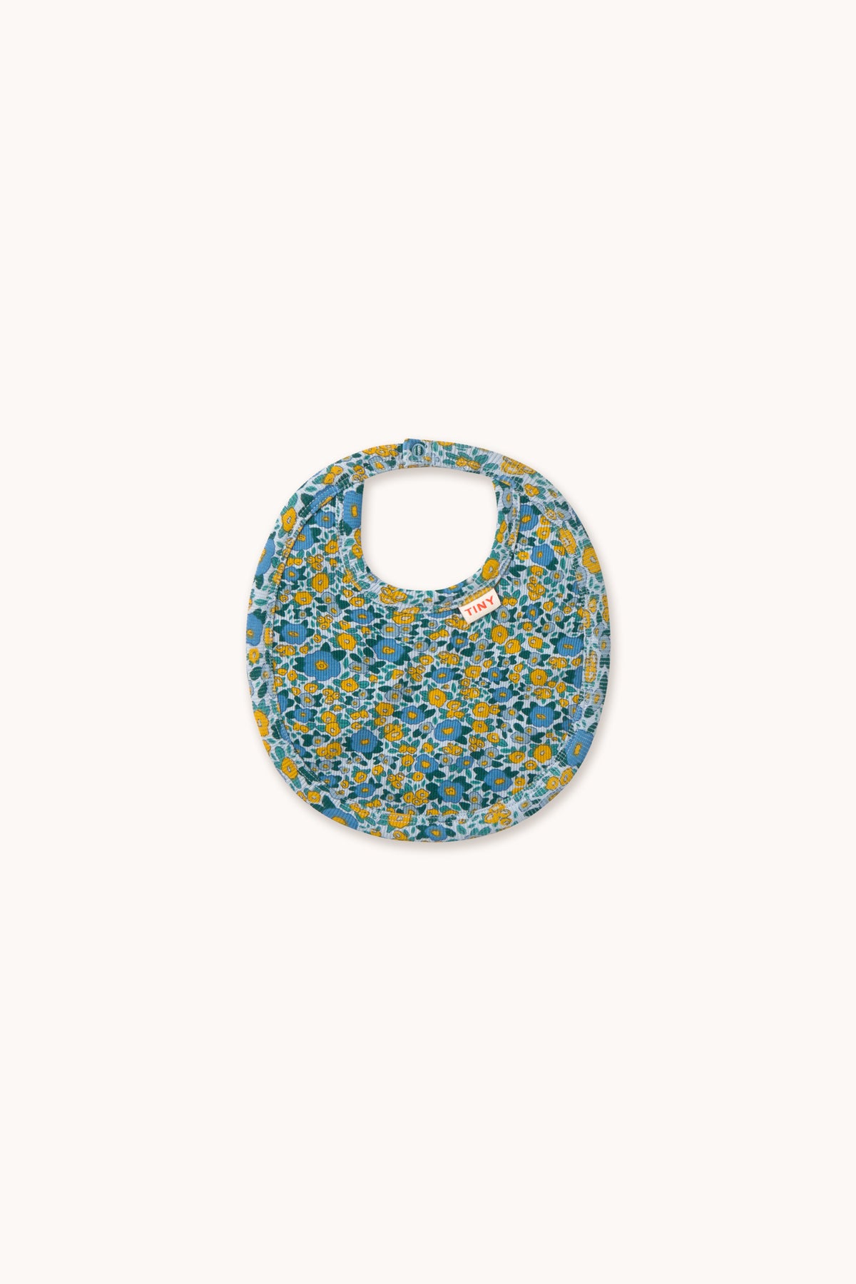 Tiny Cottons Flower Pattern Rib Bib - Washed Blue