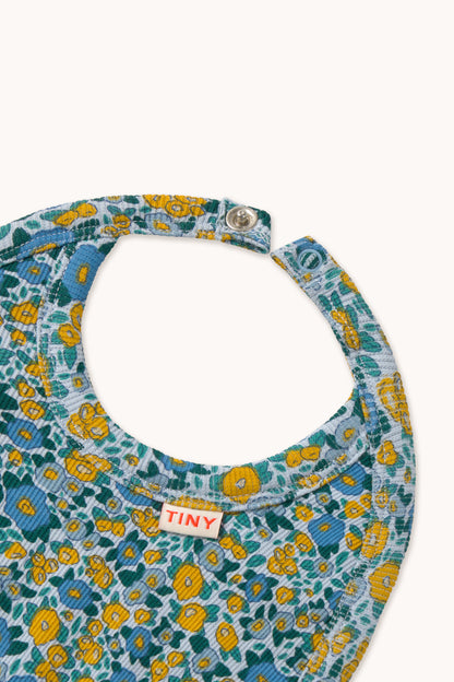 Tiny Cottons Flower Pattern Rib Bib - Washed Blue