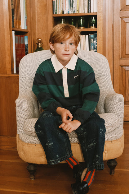 Tiny Cottons Navy Stripes Polo Sweatshirt - Dark Green