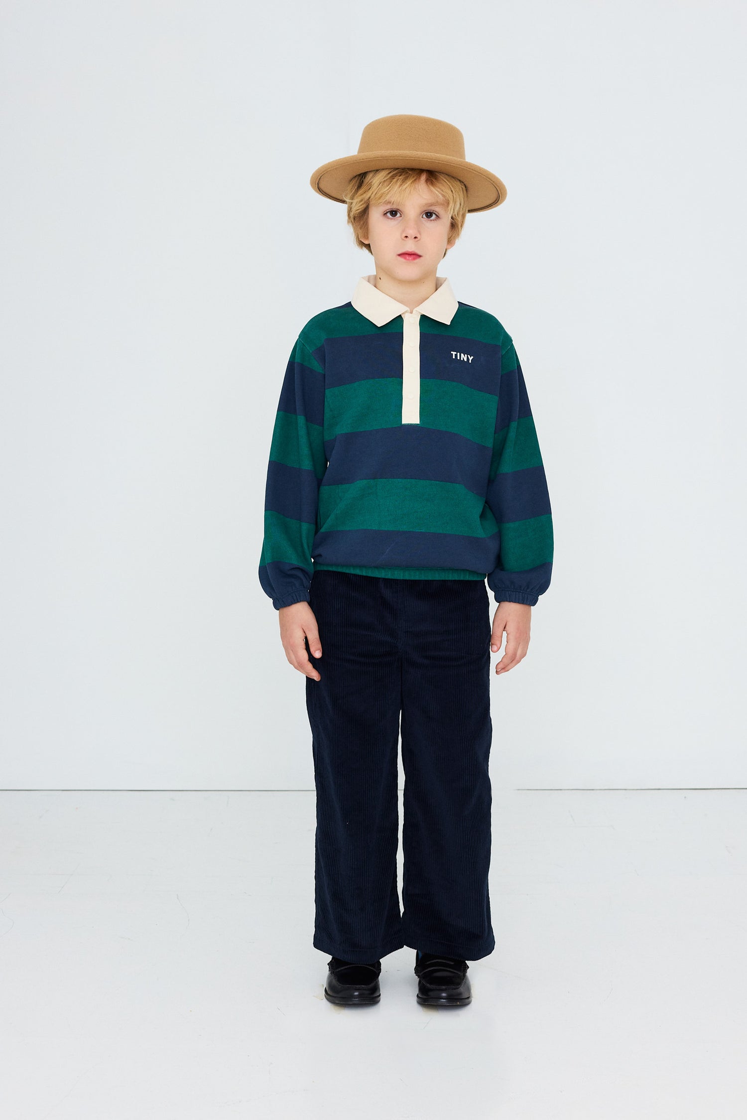 Tiny Cottons Navy Stripes Polo Sweatshirt - Dark Green