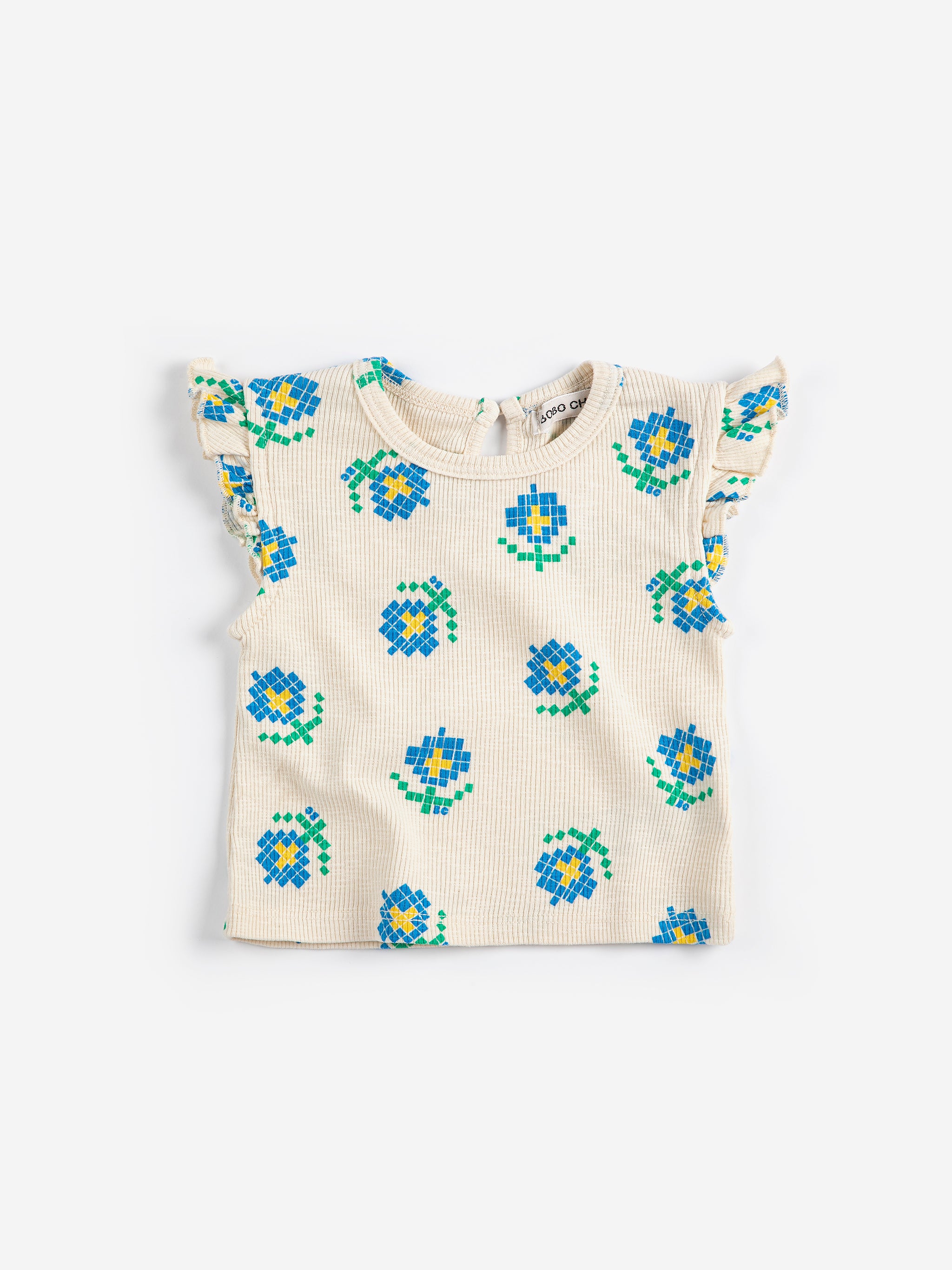 Bobo Choses Pixel Flowers All Over Ruffled Top