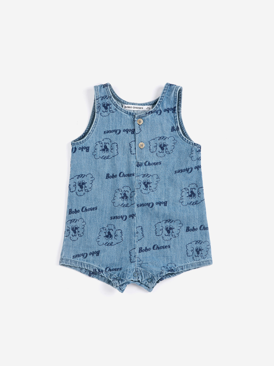 Bobo Choses Baby Pickles The Dog All Over Denim Playsuit - Light Blue