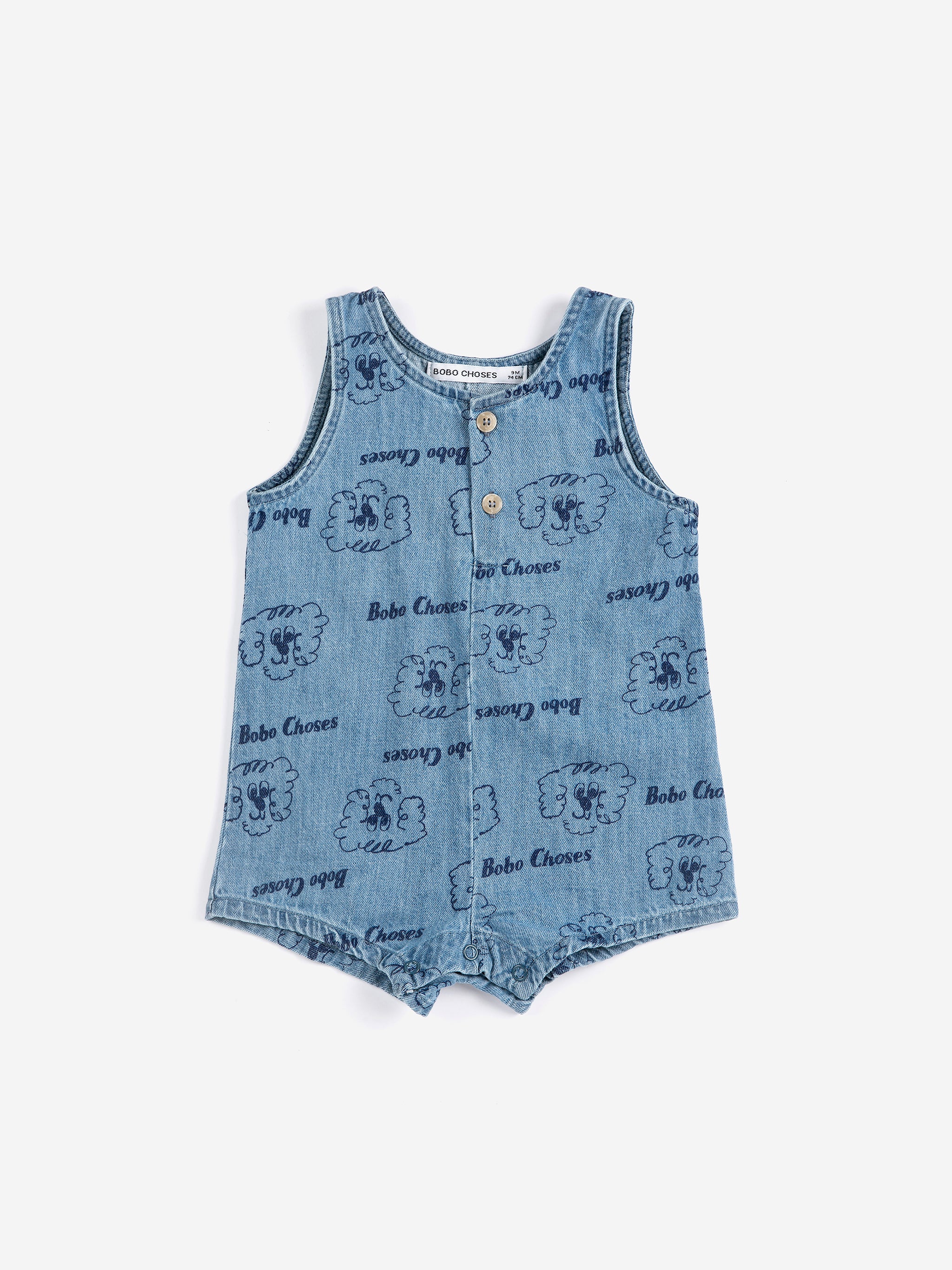 Bobo Choses Baby Pickles The Dog All Over Denim Playsuit - Light Blue