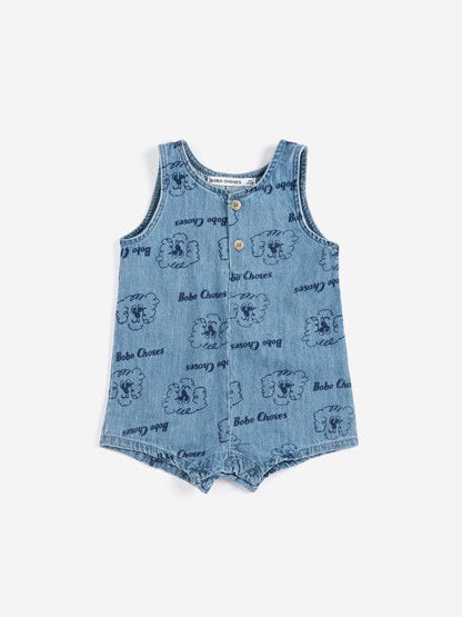 Bobo Choses Baby Pickles The Dog All Over Denim Playsuit - Light Blue