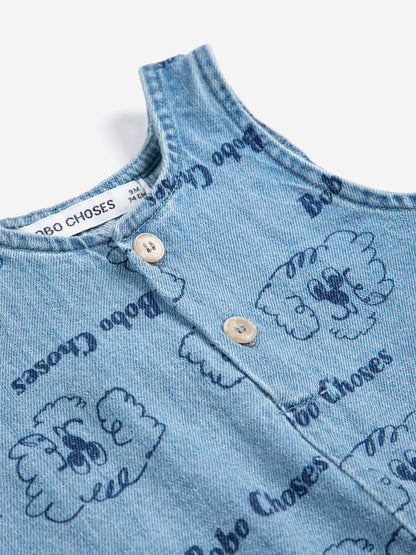Bobo Choses Baby Pickles The Dog All Over Denim Playsuit - Light Blue