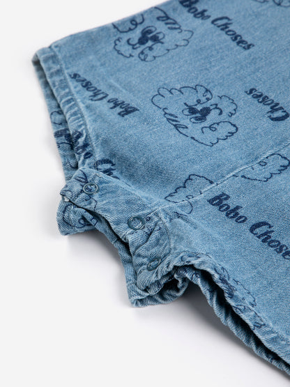 Bobo Choses Baby Pickles The Dog All Over Denim Playsuit - Light Blue