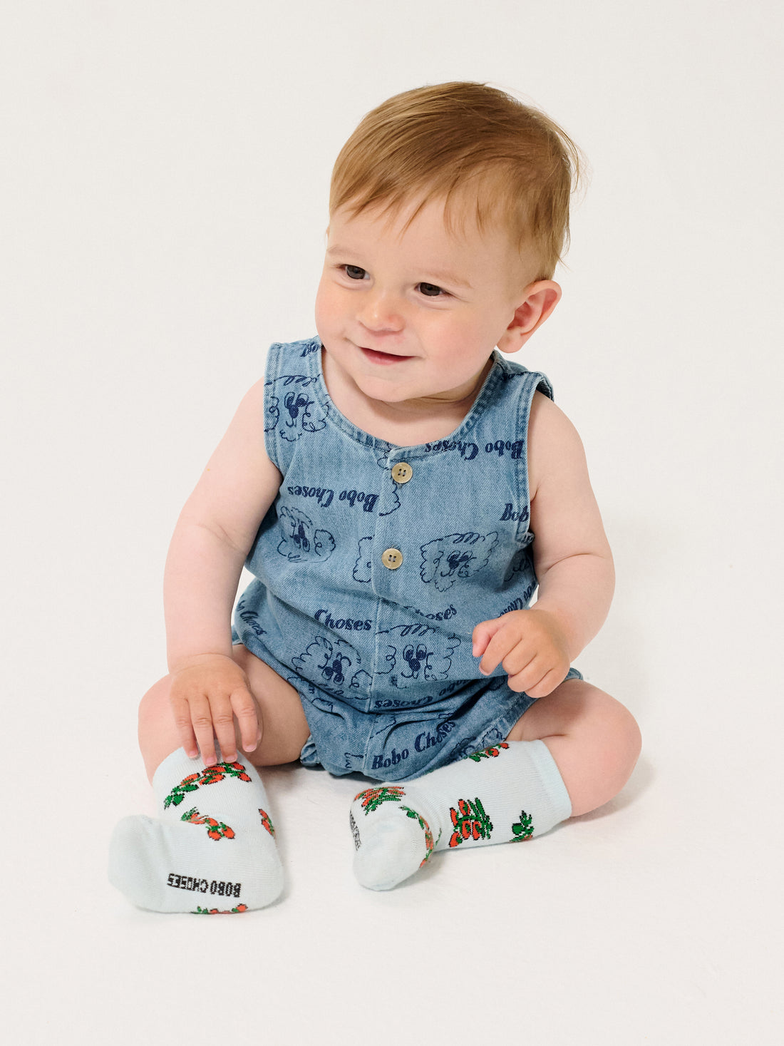 Bobo Choses Baby Pickles The Dog All Over Denim Playsuit - Light Blue
