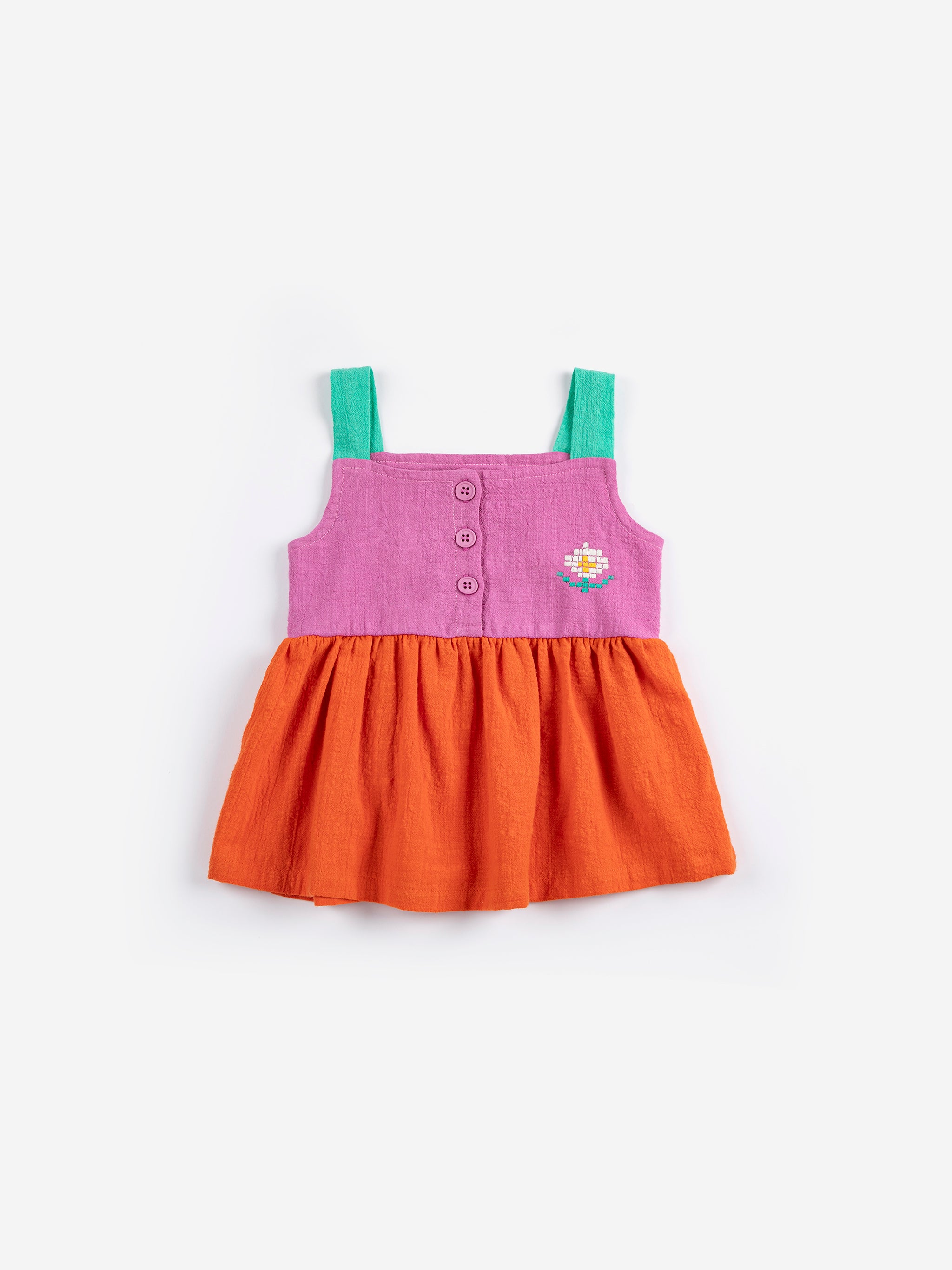 Bobo Choses Baby Pixel Daisy Color Block Woven Dress - Orange