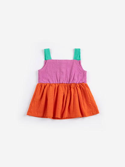 Bobo Choses Baby Pixel Daisy Color Block Woven Dress - Orange