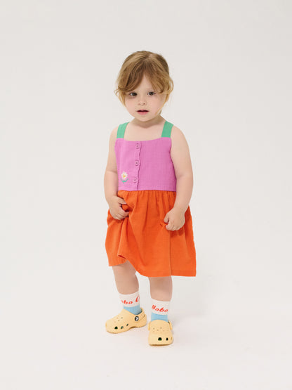 Bobo Choses Baby Pixel Daisy Color Block Woven Dress - Orange