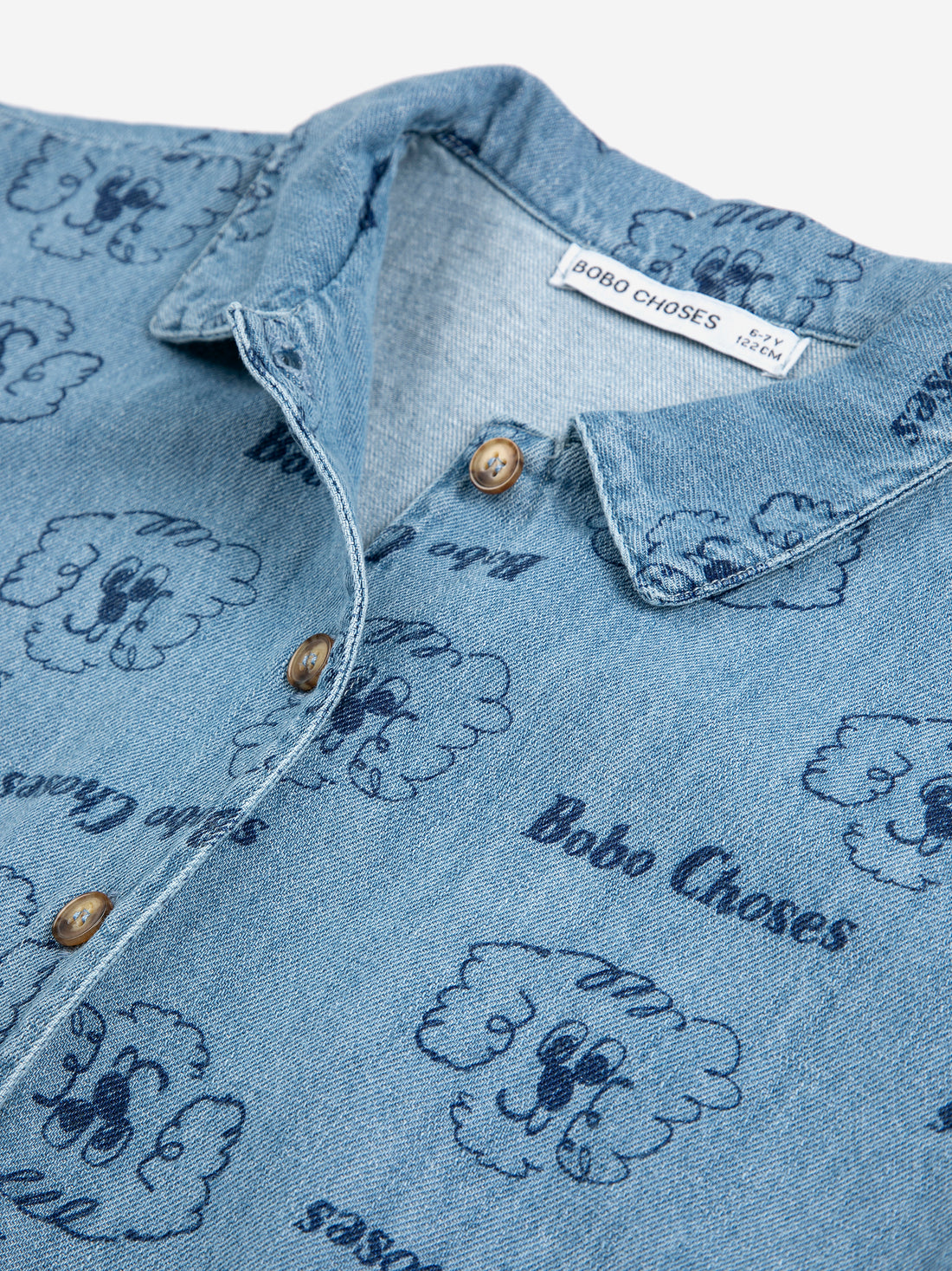 Bobo Choses Pickles The Dog All Over Denim Shirt - Prussian Blue