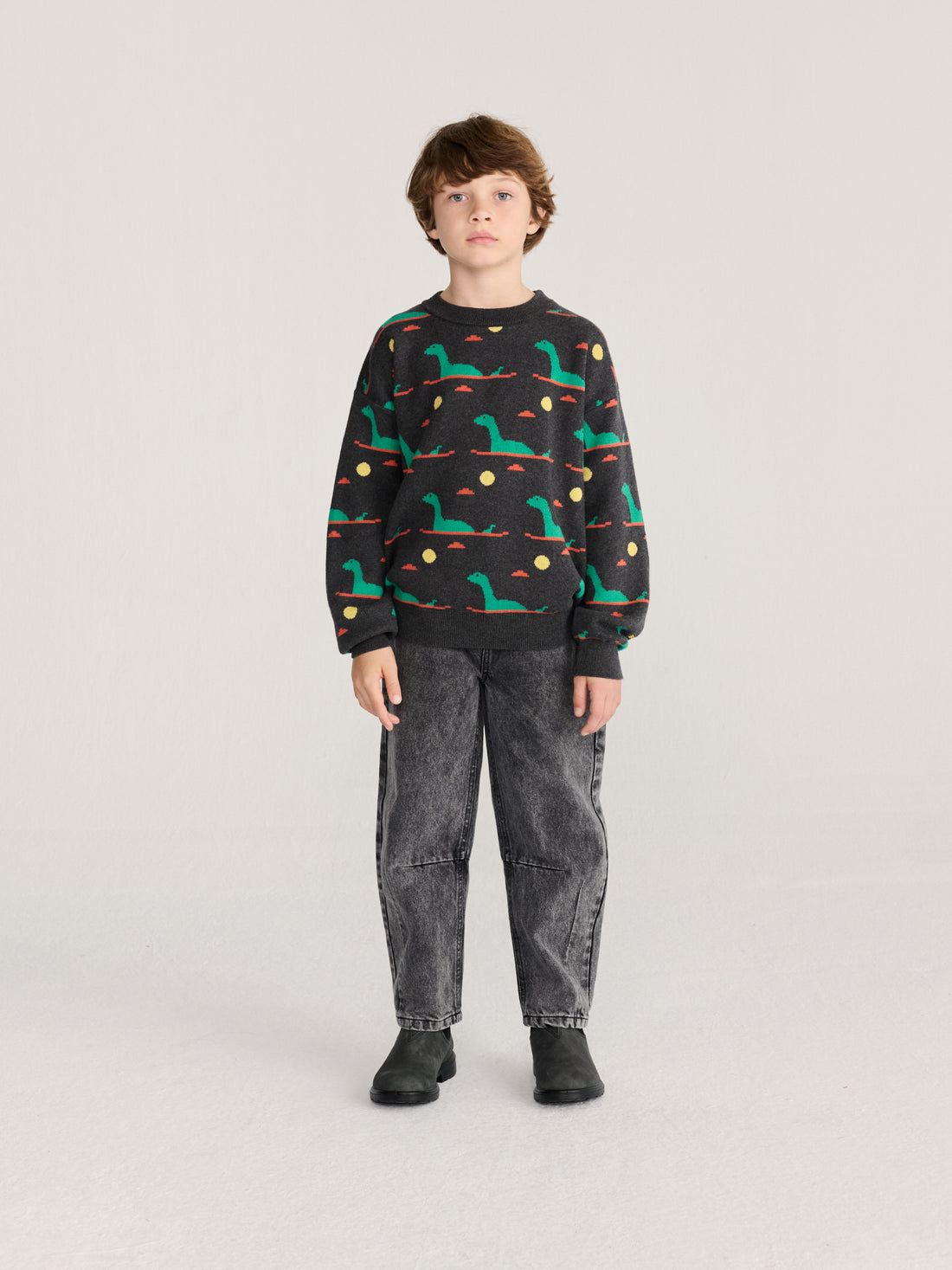 Bobo Choses Lake Monster All Over Jacquard Jumper - Dark Heather Grey