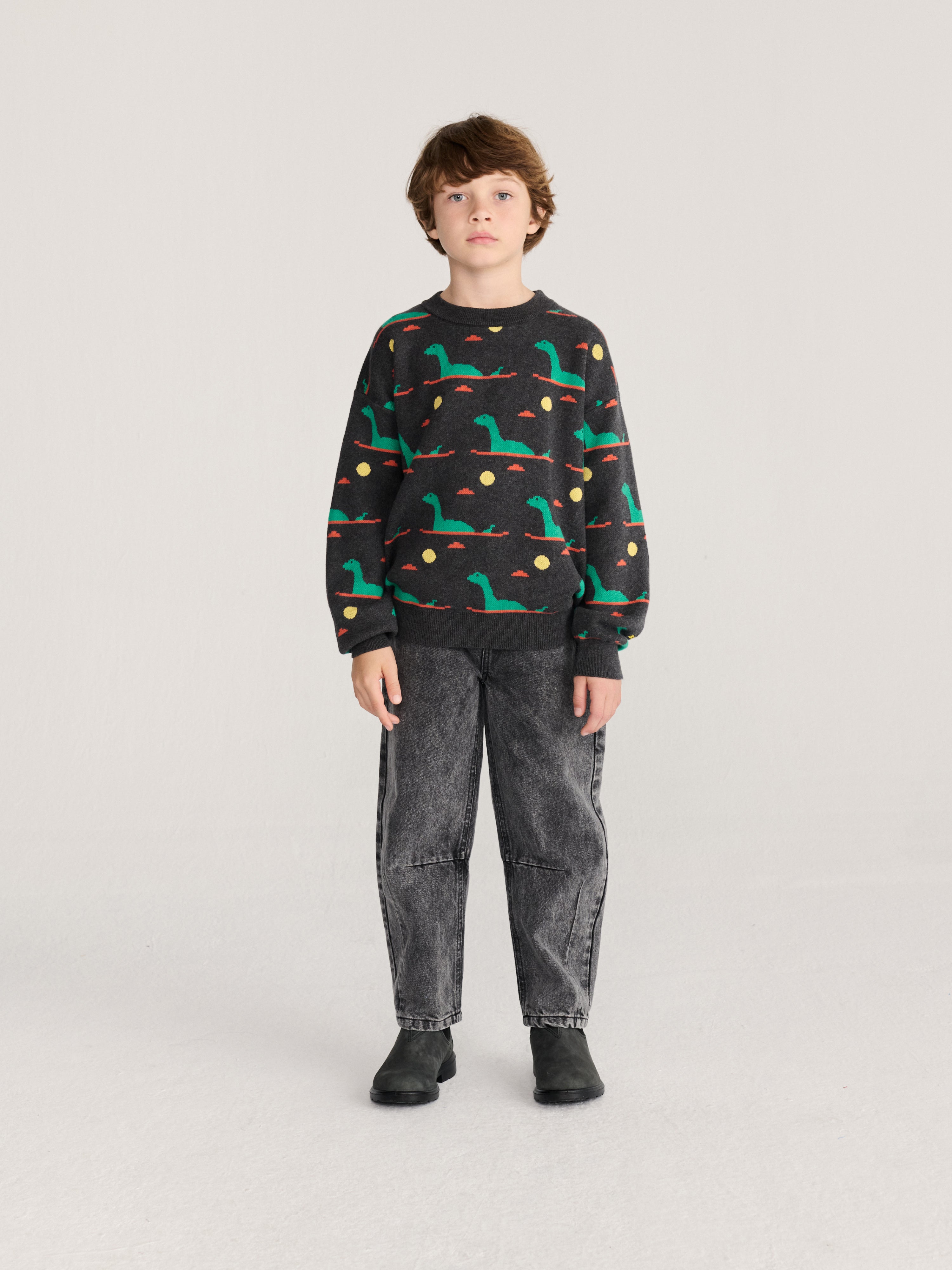 Bobo Choses Lake Monster All Over Jacquard Jumper - Dark Heather Grey