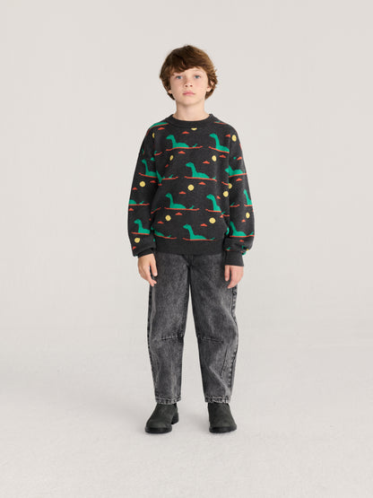Bobo Choses Lake Monster All Over Jacquard Jumper - Dark Heather Grey