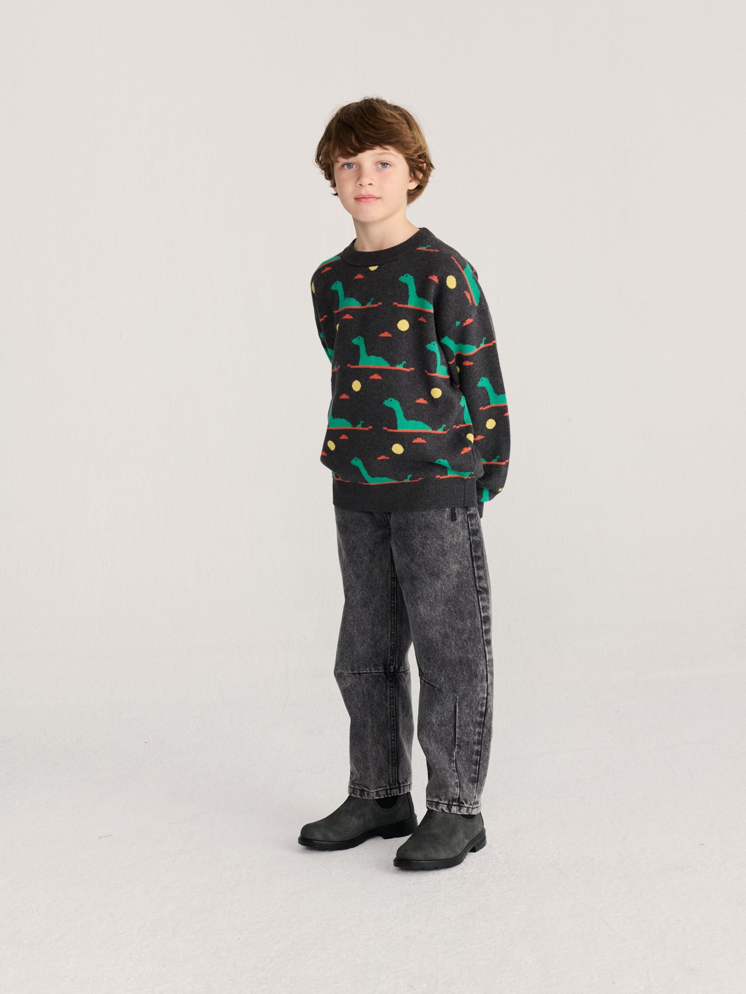 Bobo Choses Lake Monster All Over Jacquard Jumper - Dark Heather Grey