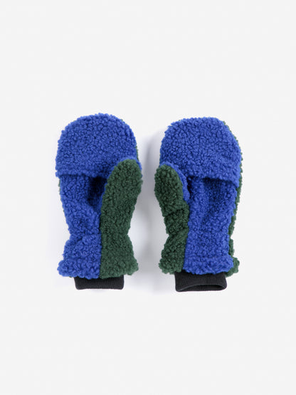 Bobo Choses Color Block Sheepskin Mittens - Dark Green