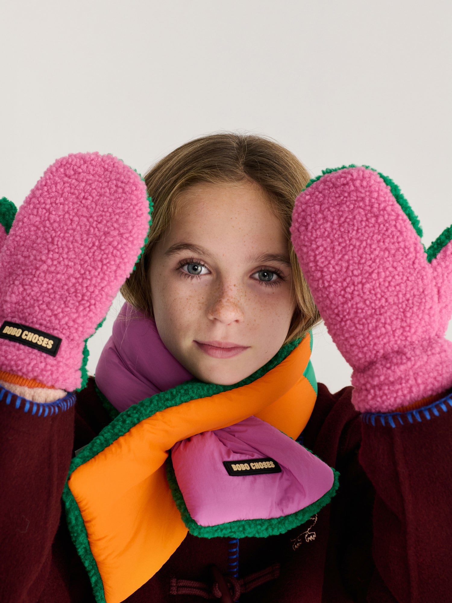 Bobo Choses Color Block Sheepskin Mittens - Fuchsia