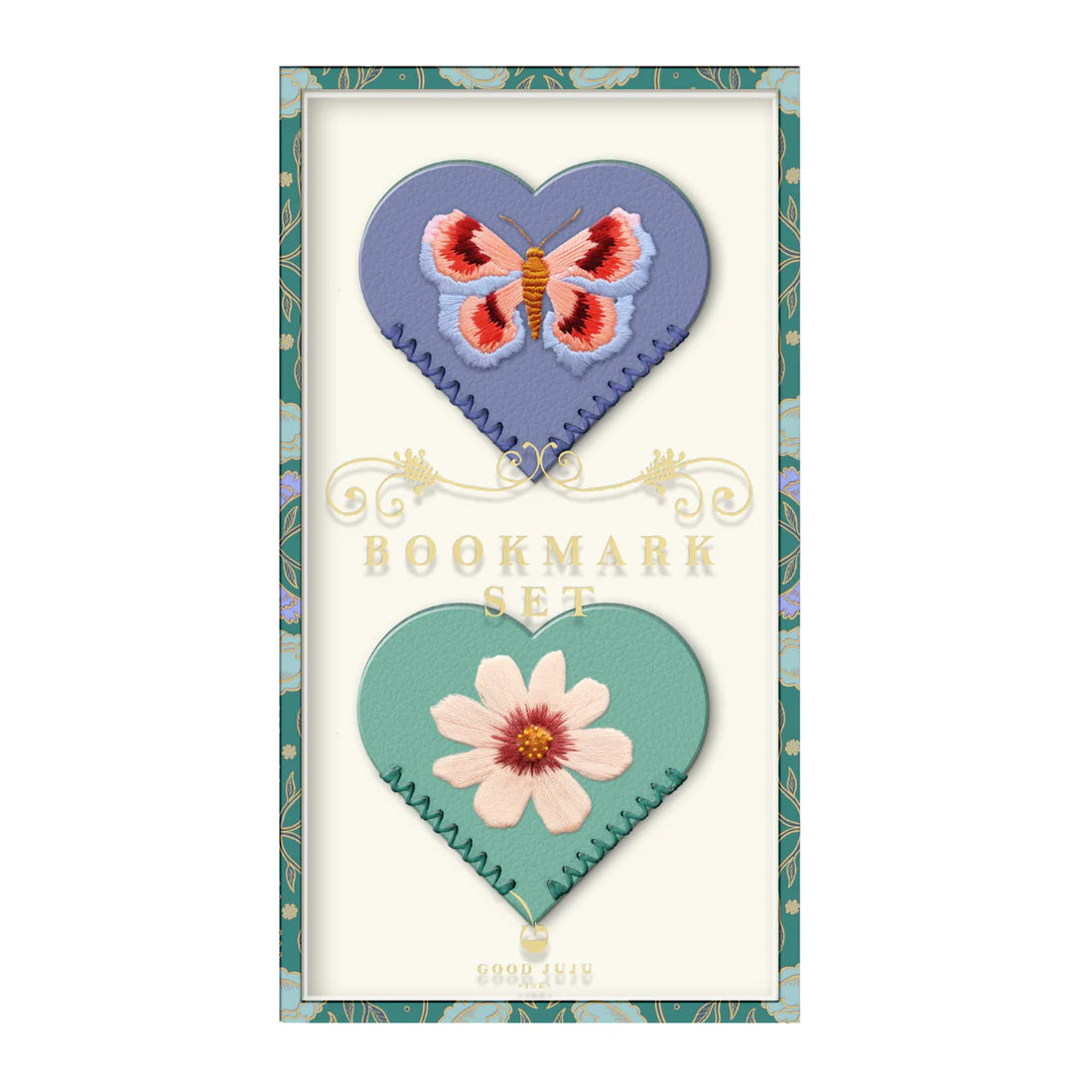 Good Juju Ink Embroidered Hearts Corner Bookmark Set Of 2