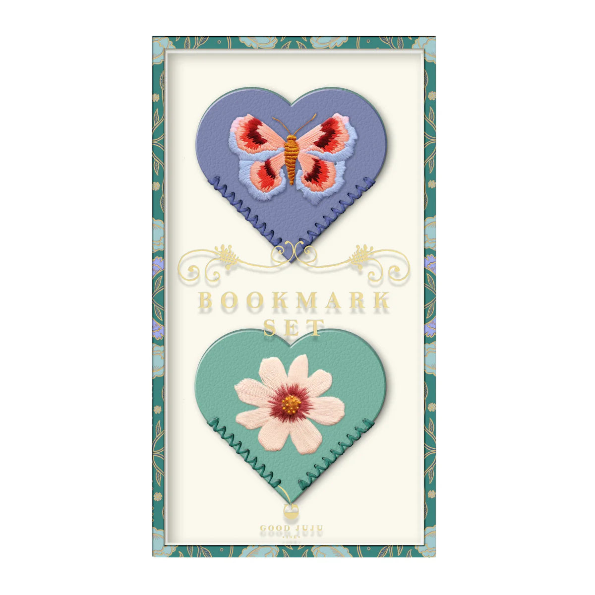 Good Juju Ink Embroidered Hearts Corner Bookmark Set Of 2