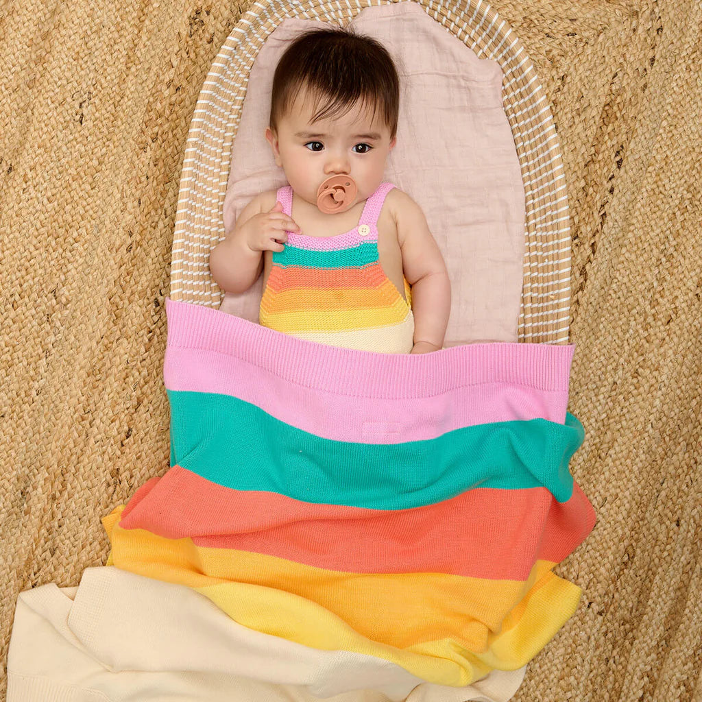 Bonnie Mob Bobby Stripe Shawl Blanket- Pink Rainbow