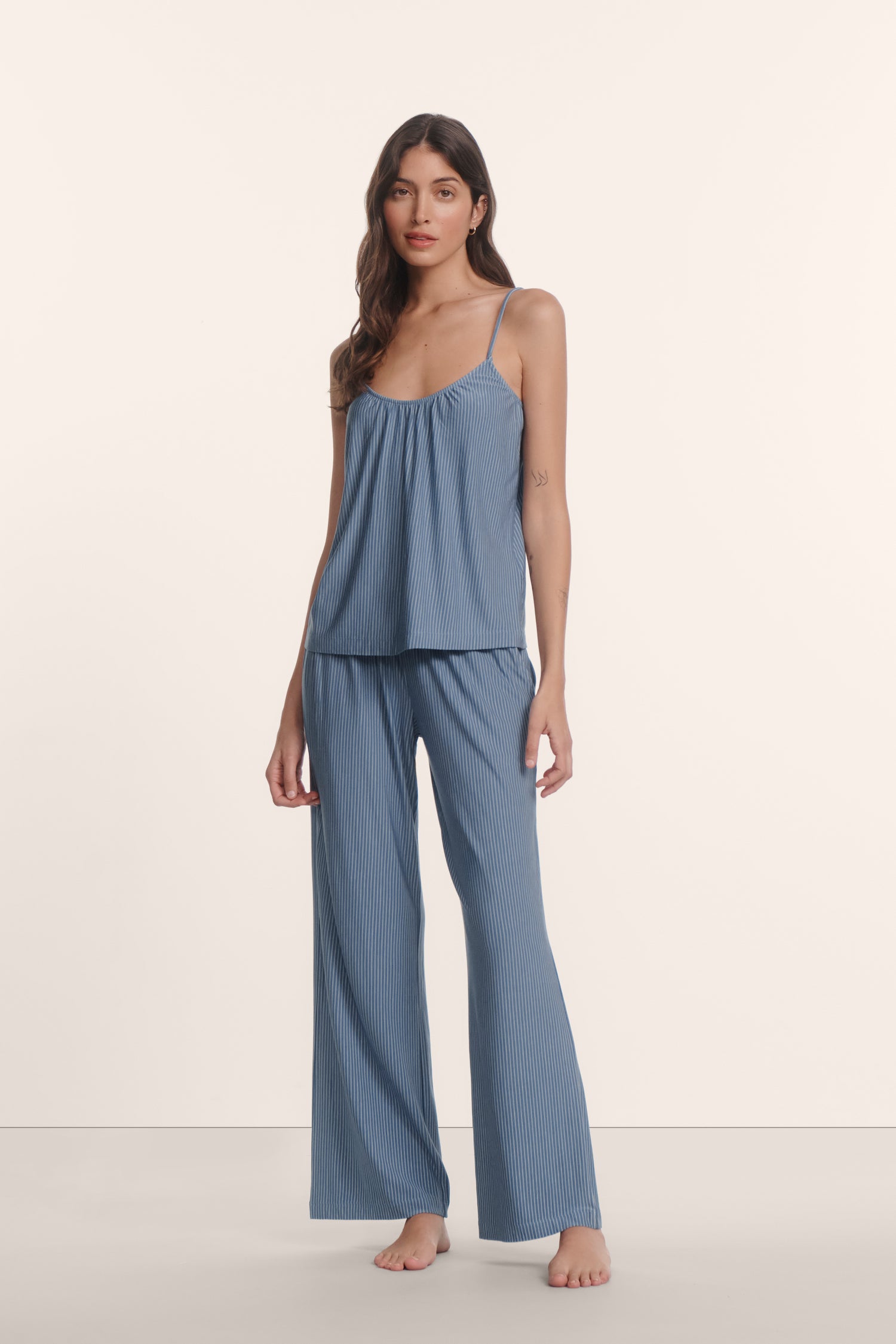 Eberjey Gisele Printed Cami &amp; Pant PJ Set - Duo Stripe Slate Blue