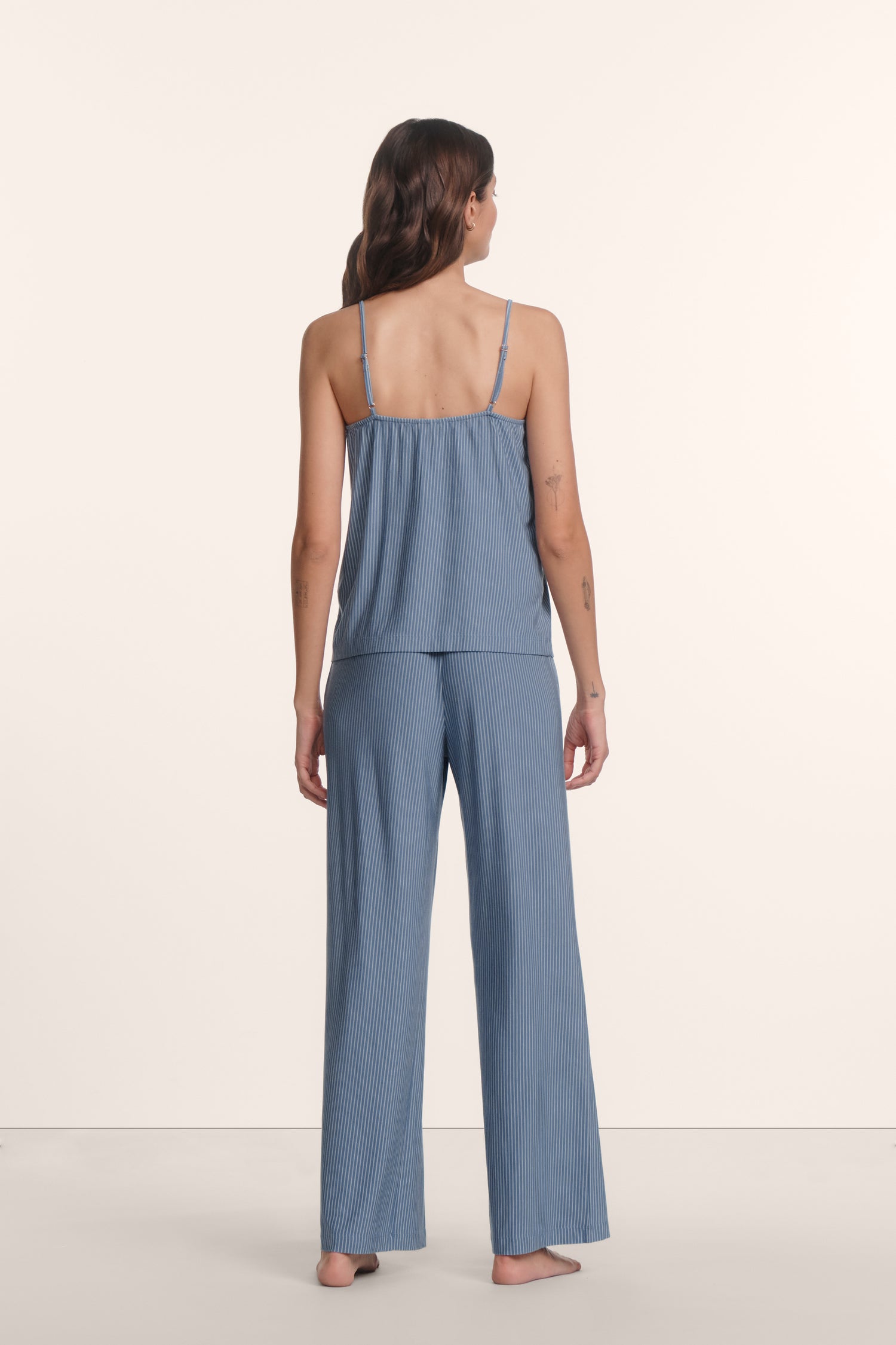 Eberjey Gisele Printed Cami &amp; Pant PJ Set - Duo Stripe Slate Blue