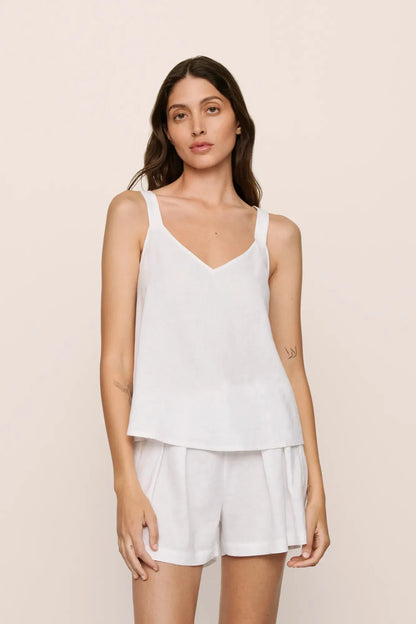 Eberjey Linen Blend V Neck Cami - White