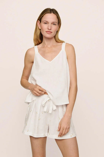 Eberjey Linen Blend V Neck Cami - White