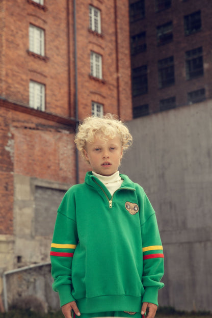 Mini Rodini E.T Embroidery Half Zip Sweatshirt - Green