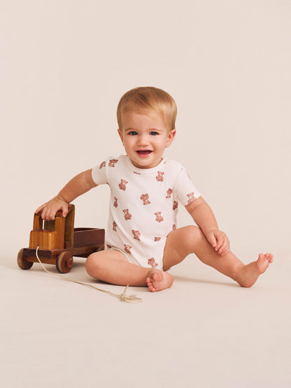 Huxbaby Beary Snuggly Newborn Romper - Almond Milk