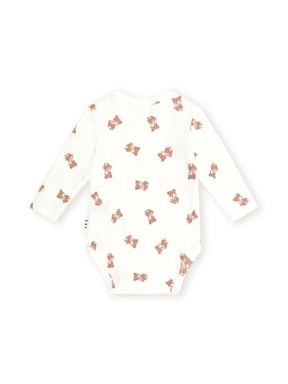 Huxbaby Tumbling Bow Huxette Long Sleeve Bodysuit  - Almond Milk / Pink