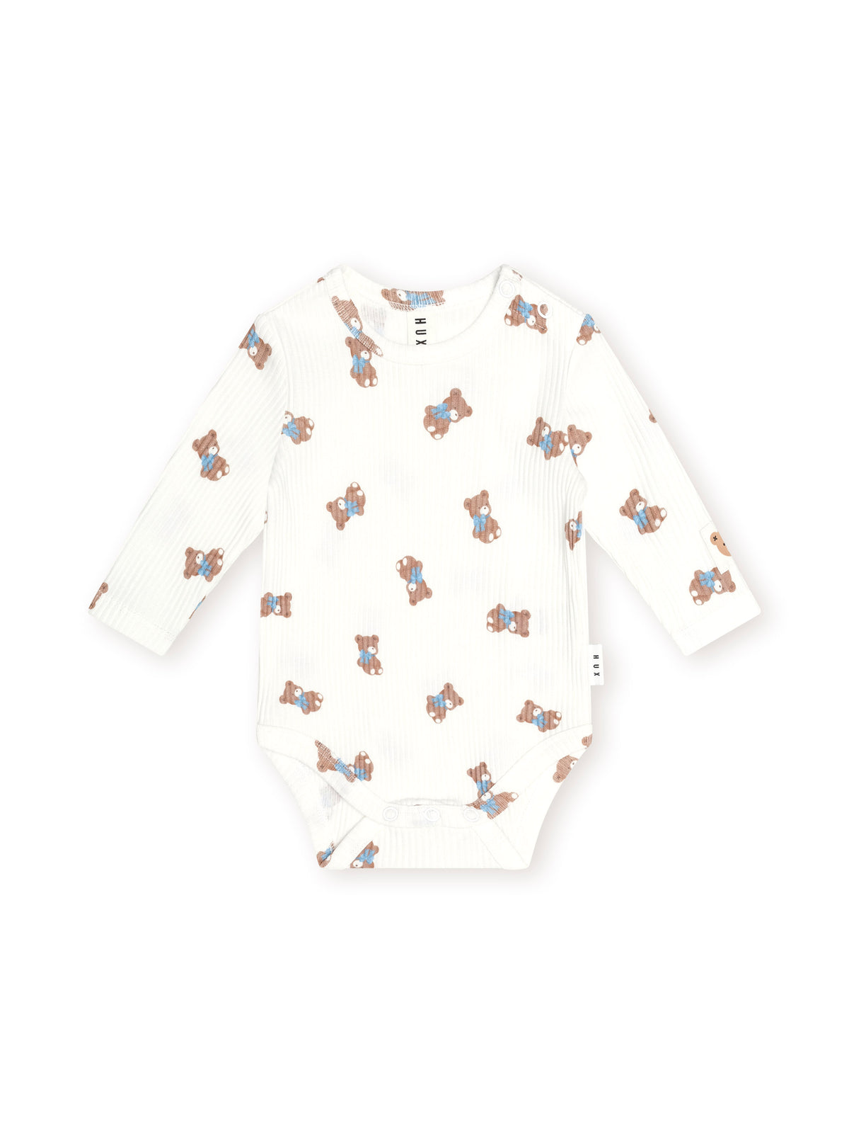 Huxbaby Tumbling Bow Hux Long Sleeve Bodysuit  - Almond Milk / Blue