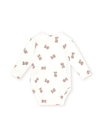 Huxbaby Tumbling Bow Hux Long Sleeve Bodysuit  - Almond Milk / Blue