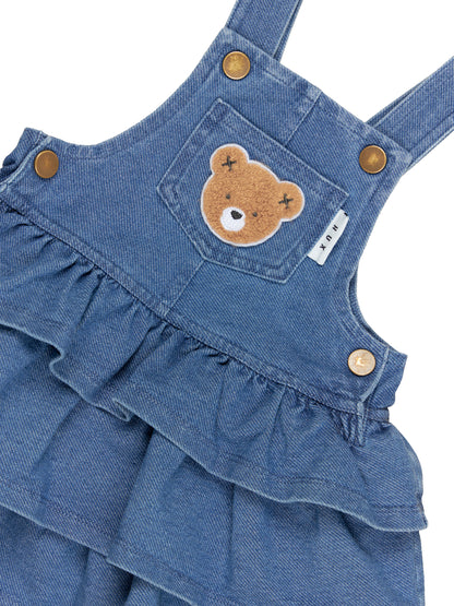 Huxbaby Huxbear Knit Denim Frill Overall Dress- Denim Blue