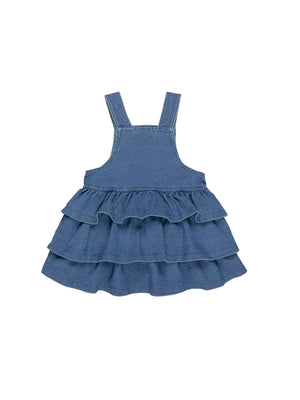 Huxbaby Huxbear Knit Denim Frill Overall Dress- Denim Blue