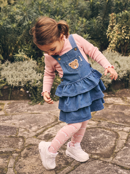 Huxbaby Huxbear Knit Denim Frill Overall Dress- Denim Blue