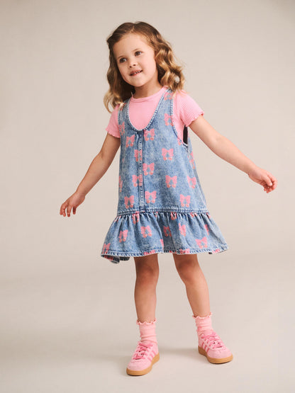 Huxbaby Dreamy Denim Cherry Pinafore - Multi Denim