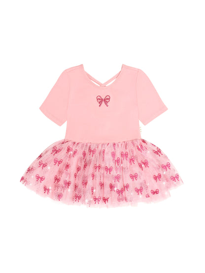 Huxbaby Glitter Bow Tutu Tulle Dress - Vintage Pink
