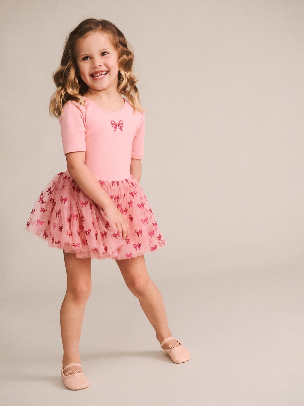 Huxbaby Glitter Bow Tutu Tulle Dress - Vintage Pink