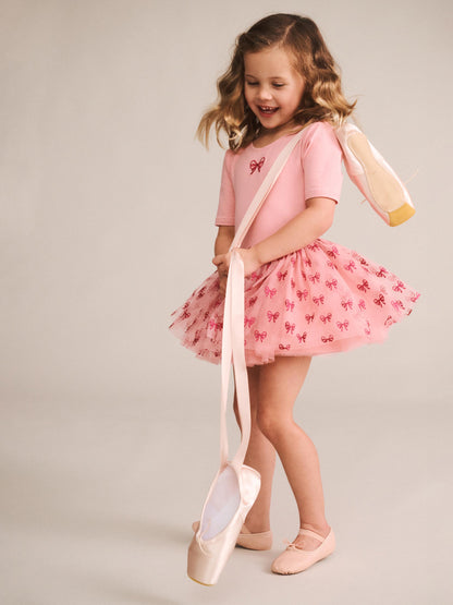 Huxbaby Glitter Bow Tutu Tulle Dress - Vintage Pink