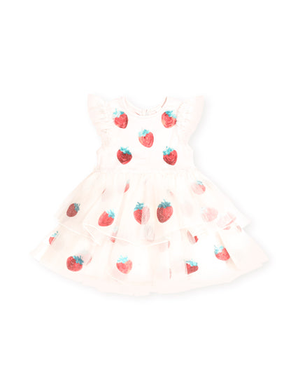 Huxbaby Sequin Strawberry Tulle Dress - Ecru