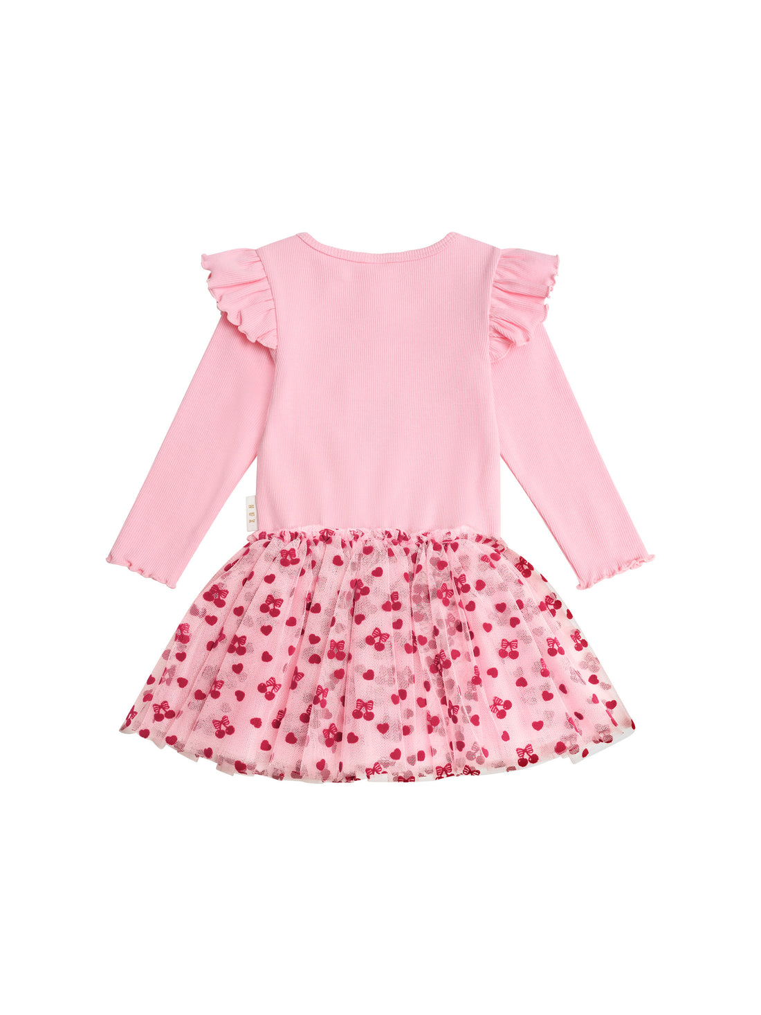 Huxbaby Long Sleeve Cherry Pie Rib Tulle Dress - Apricot