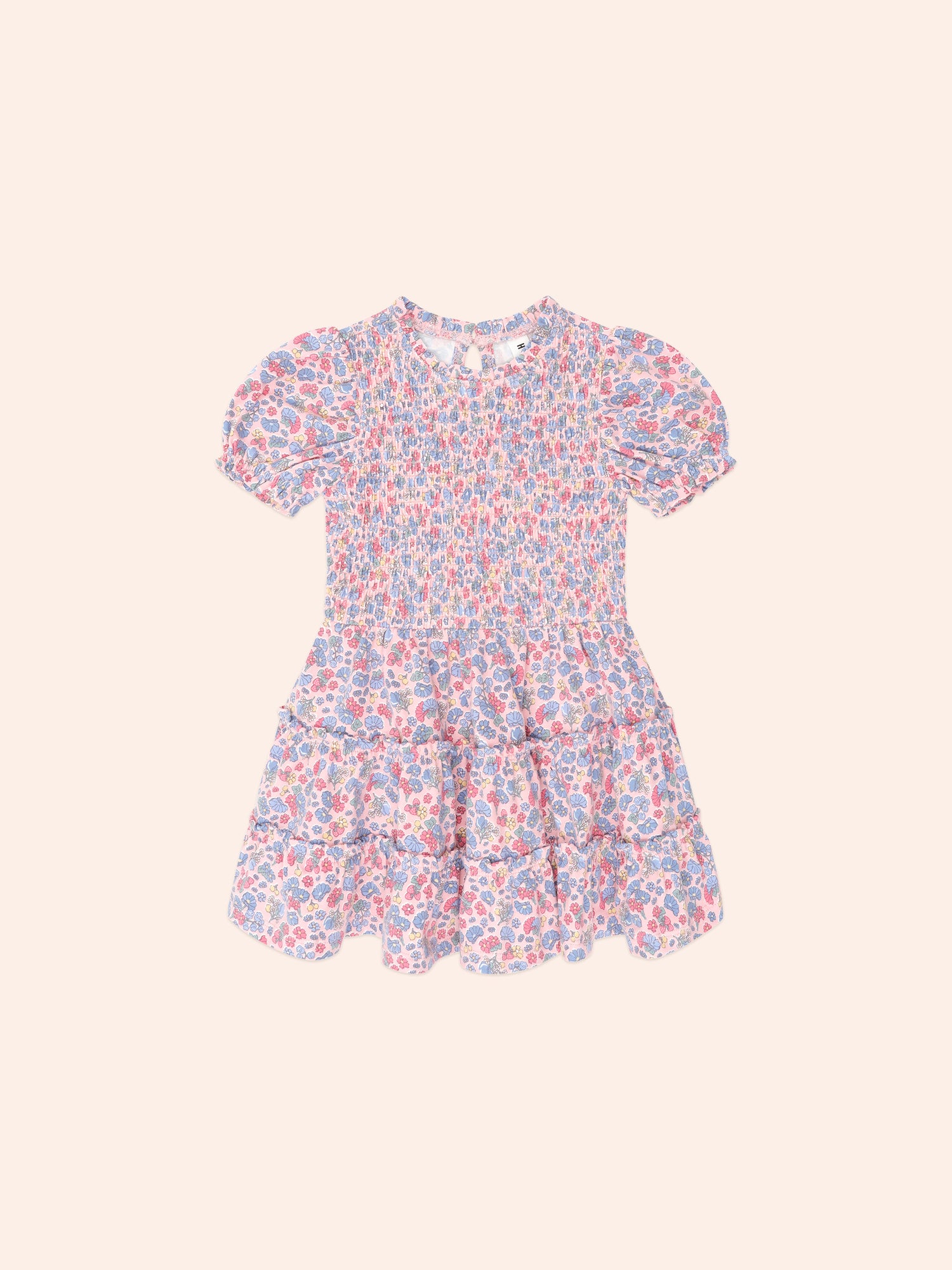 Huxbaby Vintage Floral Puff Sleeve Shirred Dress - Dusty Pink Multi