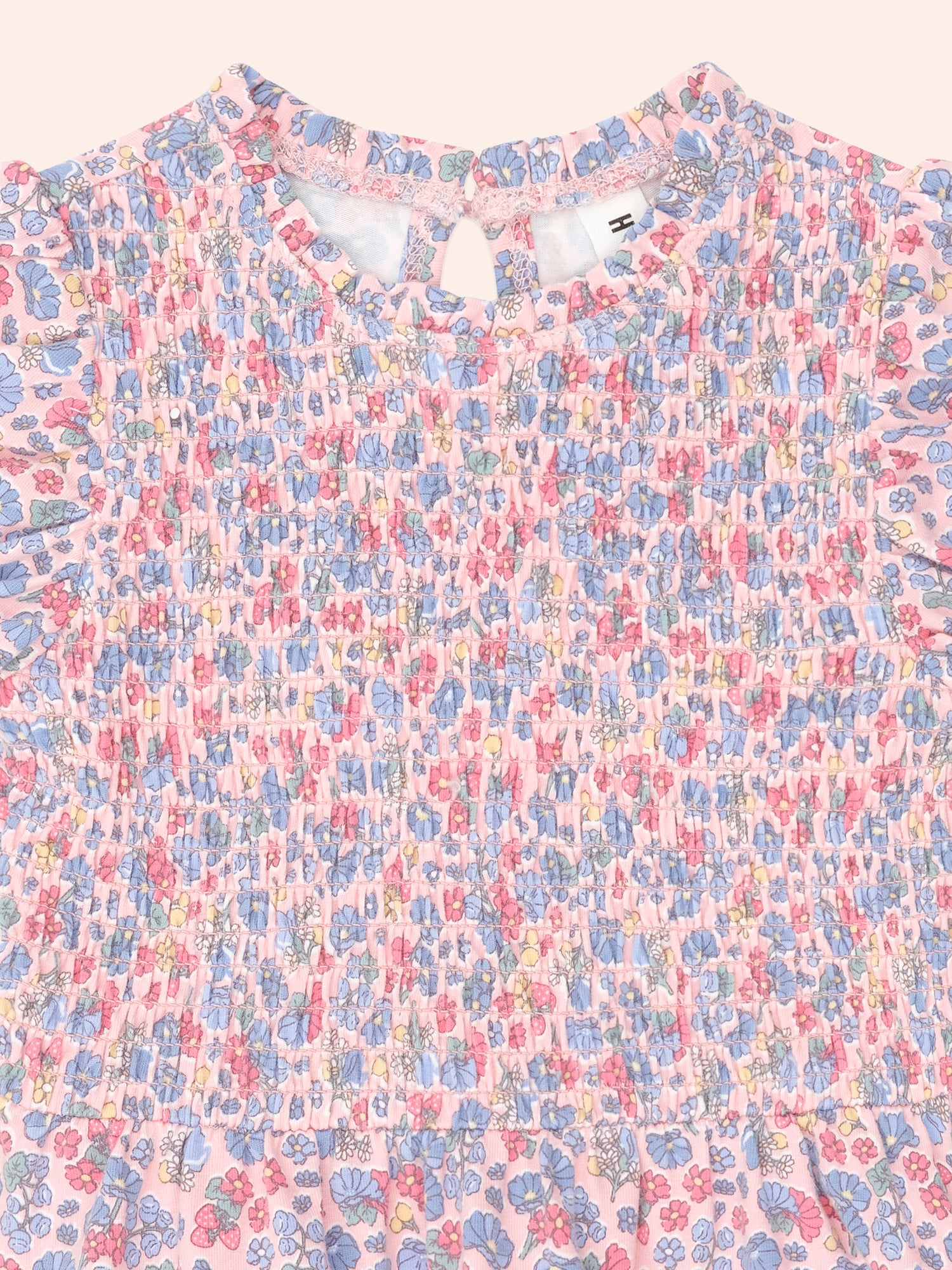 Huxbaby Vintage Floral Puff Sleeve Shirred Dress - Dusty Pink Multi