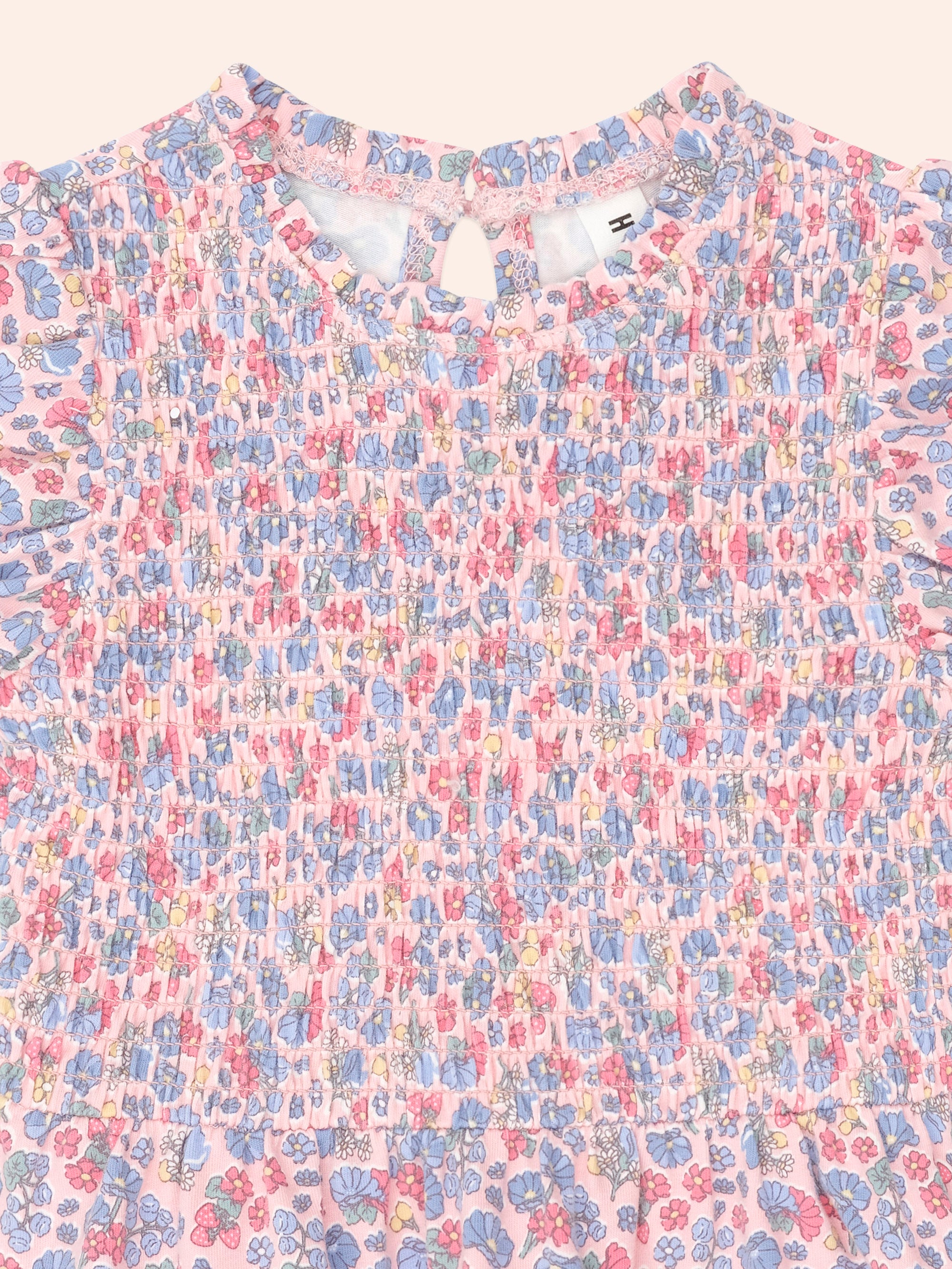 Huxbaby Vintage Floral Puff Sleeve Shirred Dress - Dusty Pink Multi