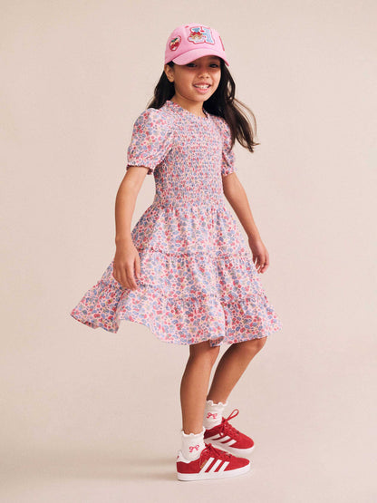 Huxbaby Vintage Floral Puff Sleeve Shirred Dress - Dusty Pink Multi